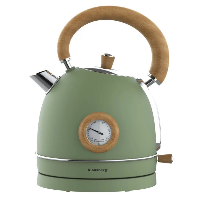 Ηλεκτρικός βραστήρας Klausberg KB 9008, 2200 W, 1,8 λίτρα, βάση 360°, ένδειξη στάθμης νερού, θερμόμετρο, Πράσινο