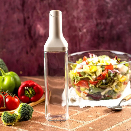 Γυάλινη φιάλη για σάλτσες Kinghoff KH 2004, 500 ml, Δοσομετρητής, Στεγανό κλείσιμο, Μπεζ