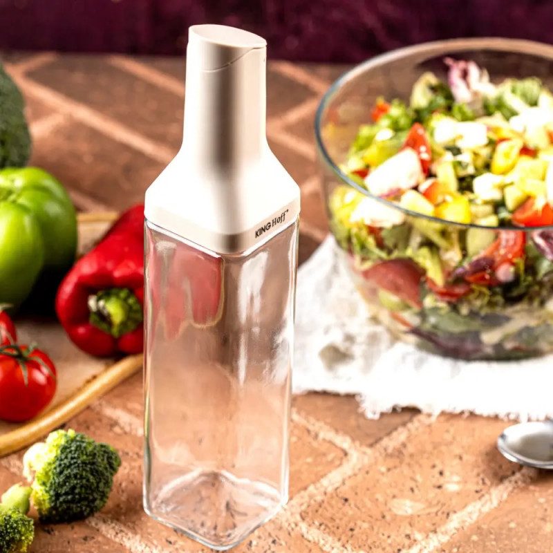Γυάλινη φιάλη για σάλτσες Kinghoff KH 2004, 500 ml, Δοσομετρητής, Στεγανό κλείσιμο, Μπεζ