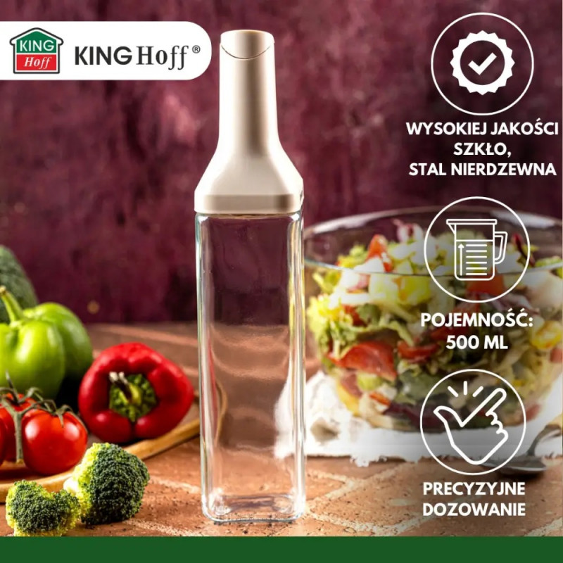 Γυάλινη φιάλη για σάλτσες Kinghoff KH 2004, 500 ml, Δοσομετρητής, Στεγανό κλείσιμο, Μπεζ