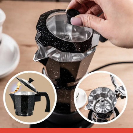 Ηλεκτρική κουβανέζικη καφετιέρα Klausberg KB 7998, 500 W, 6 φλιτζάνια, Ενσωματωμένη θερμαντική αντίσταση, Βαλβίδα ασφαλείας, Μαύρο