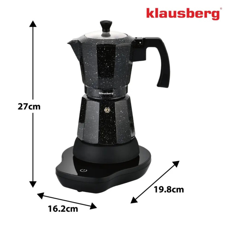 Ηλεκτρική κουβανέζικη καφετιέρα Klausberg KB 7998, 500 W, 6 φλιτζάνια, Ενσωματωμένη θερμαντική αντίσταση, Βαλβίδα ασφαλείας, Μαύρο