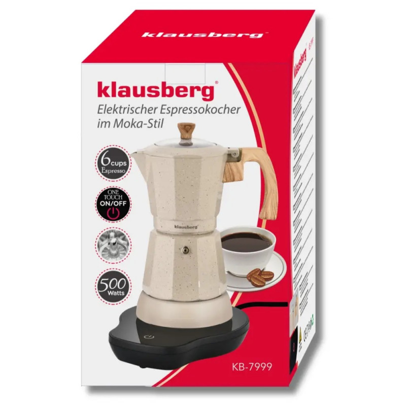 Ηλεκτρική κουβανέζικη καφετιέρα Klausberg KB 7999, 500 W, 6 φλιτζάνια, ενσωματωμένη θερμαντική αντίσταση, βαλβίδα ασφαλείας, Μπεζ