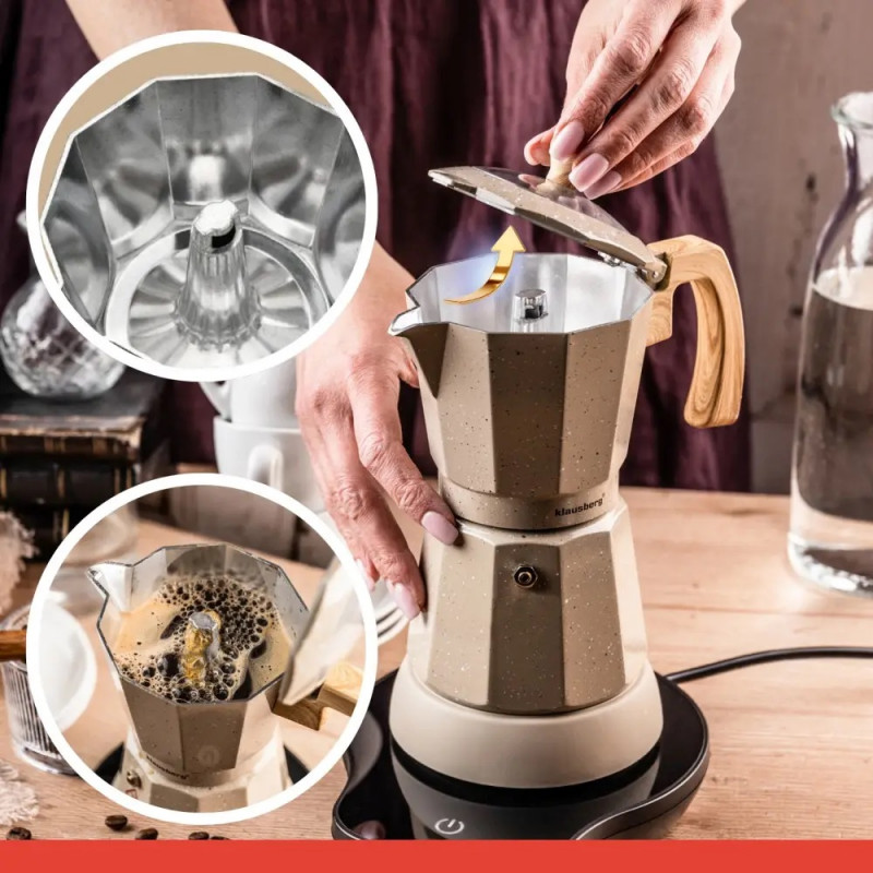 Ηλεκτρική κουβανέζικη καφετιέρα Klausberg KB 7999, 500 W, 6 φλιτζάνια, ενσωματωμένη θερμαντική αντίσταση, βαλβίδα ασφαλείας, Μπεζ