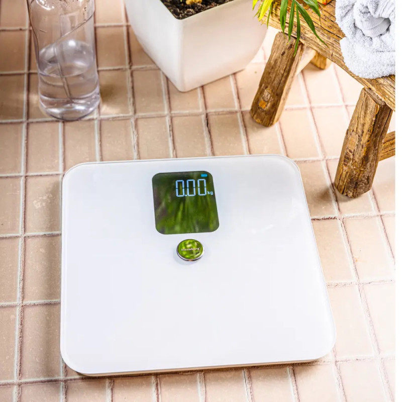 Ζυγός-αναλυτής Klausberg KB 7941, έως 180 kg, BIA, Bluetooth, LCD, γυαλί ασφαλείας, Smart, λευκό