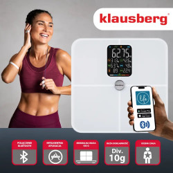 Ζυγός-αναλυτής Klausberg KB 7941, έως 180 kg, BIA, Bluetooth, LCD, γυαλί ασφαλείας, Smart, λευκό
