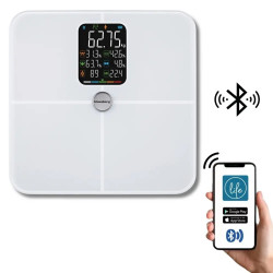 Ζυγός-αναλυτής Klausberg KB 7941, έως 180 kg, BIA, Bluetooth, LCD, γυαλί ασφαλείας, Smart, λευκό