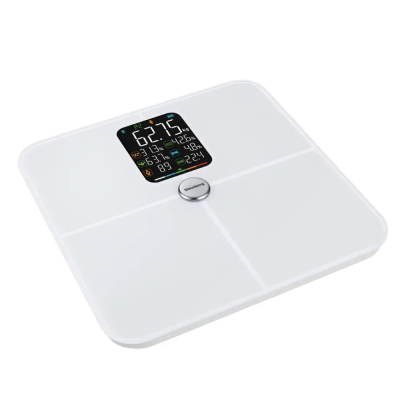 Ζυγός-αναλυτής Klausberg KB 7941, έως 180 kg, BIA, Bluetooth, LCD, γυαλί ασφαλείας, Smart, λευκό