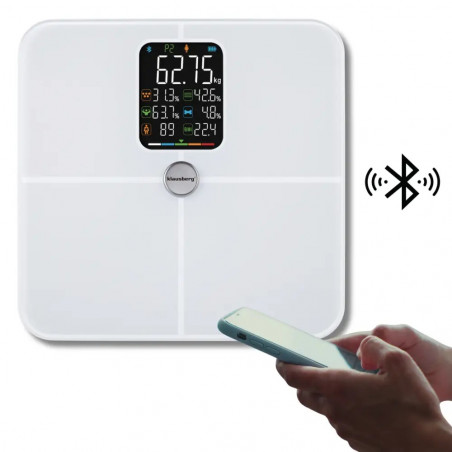 Ζυγός-αναλυτής Klausberg KB 7941, έως 180 kg, BIA, Bluetooth, LCD, γυαλί ασφαλείας, Smart, λευκό