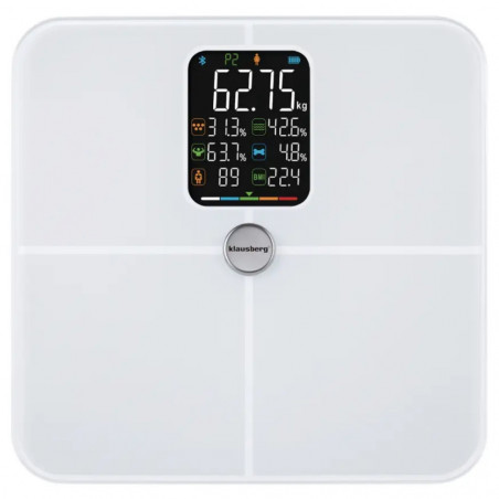 Ζυγός-αναλυτής Klausberg KB 7941, έως 180 kg, BIA, Bluetooth, LCD, γυαλί ασφαλείας, Smart, λευκό