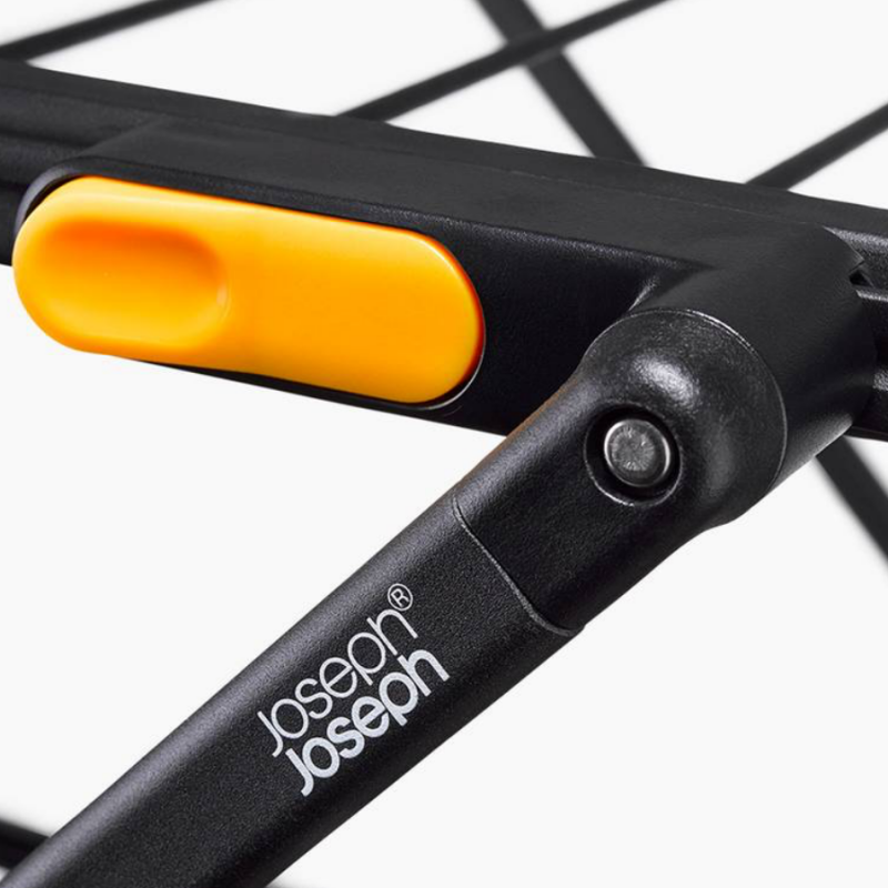 Στεγνωτήριο ρούχων Joseph Joseph AirFrame™ 5000024, 16 μ., 3 επίπεδα, πτυσσόμενο, μηχανισμός ασφάλισης, επιμήκεις ράγες για μακριά ρούχα, Μαύρο/κίτρινο
