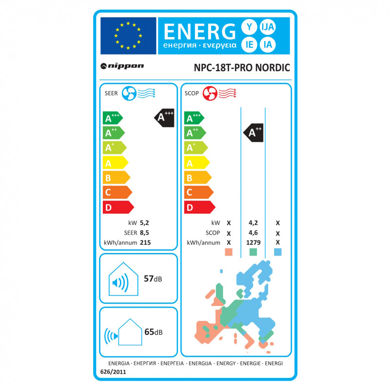Κλιματιστικό με inverter Nippon NPC 18 T-PRO NORDIC, 18.000 BTU, 35 μ², A+++/A++, R-32, Λευκό