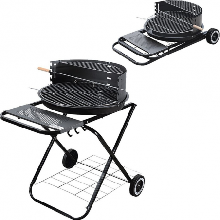 Μπάρμπεκιου με κάρβουνα Master Grill & Party MG925, 54,5 εκ., Εμαγιέ σώμα, Ρυθμιζόμενη σχάρα, Πτυσσόμενο, Ρόδες, Μαύρο