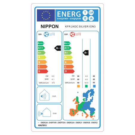 Κλιματιστικό με inverter Nippon KFR 24DC SILVER ION 3, 24.000 BTU, 44 μ², A++ / A+, R-32, Λευκό