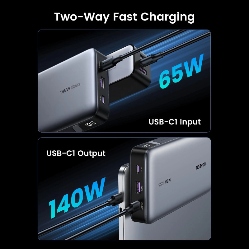 Φορητή μπαταρία UGREEN PB205, 25000mAh, PD 3.1 145W, ψηφιακή οθόνη LED, κατάλληλη για αεροπορικά ταξίδια, USB-C, Γκρι