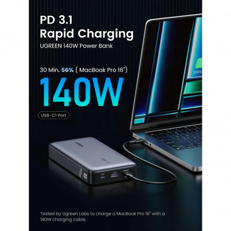 Φορητή μπαταρία UGREEN PB205, 25000mAh, PD 3.1 145W, ψηφιακή οθόνη LED, κατάλληλη για αεροπορικά ταξίδια, USB-C, Γκρι