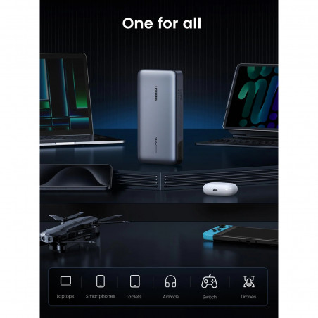 Φορητή μπαταρία UGREEN PB205, 25000mAh, PD 3.1 145W, ψηφιακή οθόνη LED, κατάλληλη για αεροπορικά ταξίδια, USB-C, Γκρι