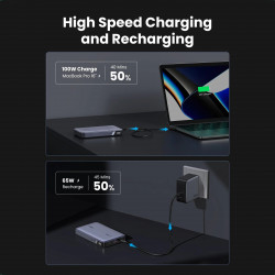 Φορητή μπαταρία UGREEN PB720, 20000mAh, PD 3.0 100W, ψηφιακή οθόνη LED, κατάλληλη για αεροπορικά ταξίδια, USB-C, Γκρι