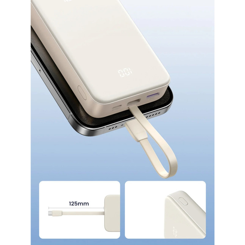 Φορητή μπαταρία UGREEN PB505, 20000mAh, PD 3.0 22,5W, Ενσωματωμένο καλώδιο, Ψηφιακή ένδειξη LED, Κατάλληλη για αεροπορικά ταξίδια, Γκρι