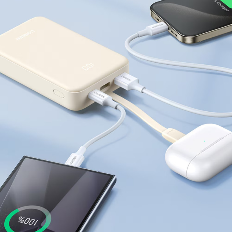 Φορητή μπαταρία UGREEN PB505, 20000mAh, PD 3.0 22,5W, Ενσωματωμένο καλώδιο, Ψηφιακή ένδειξη LED, Κατάλληλη για αεροπορικά ταξίδια, Γκρι