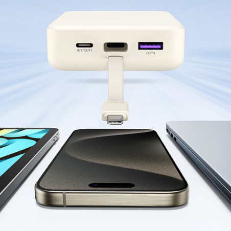 Φορητή μπαταρία UGREEN PB505, 20000mAh, PD 3.0 22,5W, Ενσωματωμένο καλώδιο, Ψηφιακή ένδειξη LED, Κατάλληλη για αεροπορικά ταξίδια, Γκρι