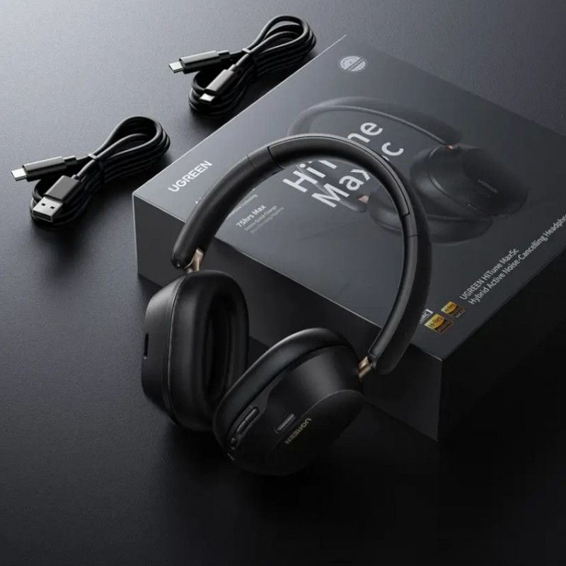 Ασύρματα ακουστικά UGREEN HiTune ANC Max5c HP203, Έως 75 ώρες, Spatial Audio, Hi-Res, Υβριδική ακουστική απομόνωση ANC, Αναδιπλούμενα, Μαύρα
