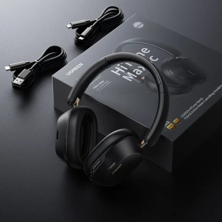 Ασύρματα ακουστικά UGREEN HiTune ANC Max5c HP203, Έως 75 ώρες, Spatial Audio, Hi-Res, Υβριδική ακουστική απομόνωση ANC, Αναδιπλούμενα, Μαύρα