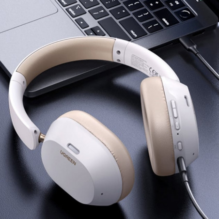 Ασύρματα ακουστικά UGREEN HiTune ANC Max5c HP203, Έως 75 ώρες, Spatial Audio, Hi-Res, Υβριδική ακουστική απομόνωση ANC, Αναδιπλούμενα, Λευκό