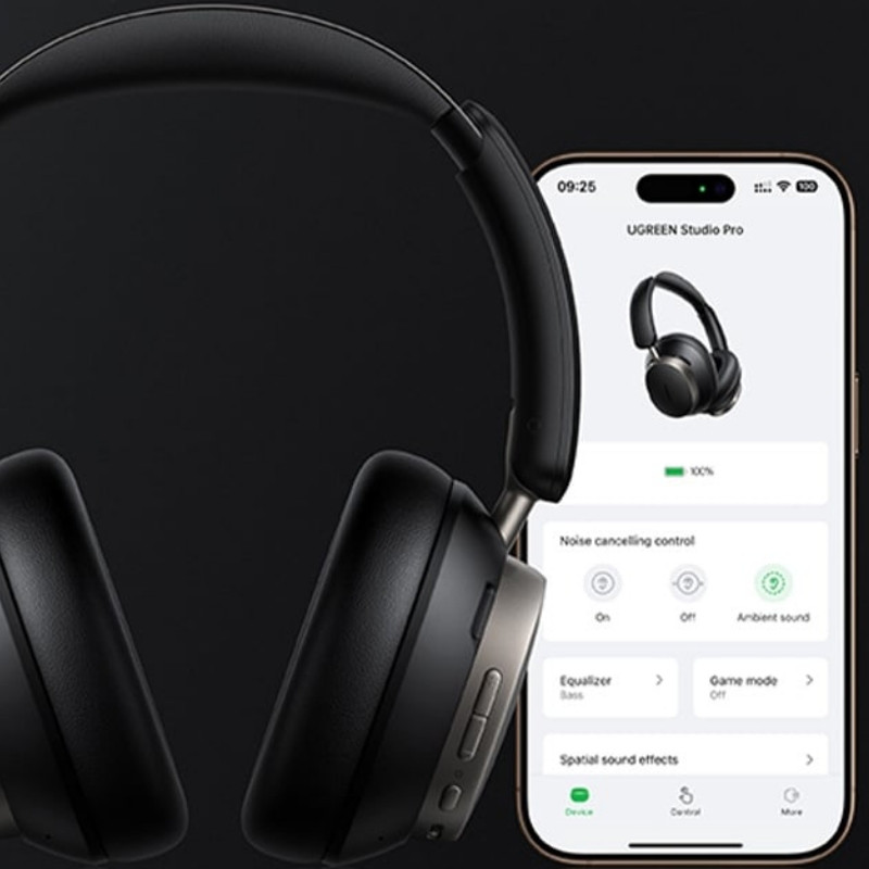 Ασύρματα ακουστικά UGREEN ANC HP206 StudioPro, Έως 120 ώρες, Hi-Res, LDAC, Spatial Audio, Λειτουργία παιχνιδιού, 8 λειτουργίες ισοσταθμιστή, Γρήγορη φόρτιση, Μαύρο