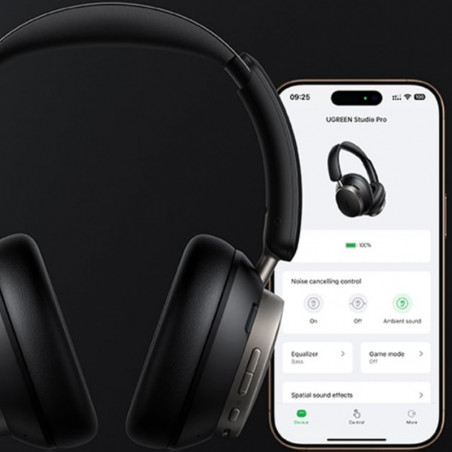 Ασύρματα ακουστικά UGREEN ANC HP206 StudioPro, Έως 120 ώρες, Hi-Res, LDAC, Spatial Audio, Λειτουργία παιχνιδιού, 8 λειτουργίες ισοσταθμιστή, Γρήγορη φόρτιση, Μαύρο
