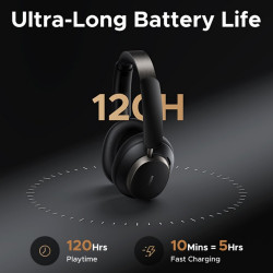 Ασύρματα ακουστικά UGREEN ANC HP206 StudioPro, Έως 120 ώρες, Hi-Res, LDAC, Spatial Audio, Λειτουργία παιχνιδιού, 8 λειτουργίες ισοσταθμιστή, Γρήγορη φόρτιση, Μαύρο