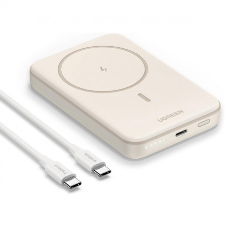Φορητή μπαταρία UGREEN PB561, 10000 mAh, PD 3.0 20W, Qi 15W, μαγνητική ασύρματη φόρτιση, φωτάκια LED, USB-C, λευκό