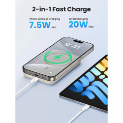 Φορητή μπαταρία UGREEN PB561, 10000 mAh, PD 3.0 20W, Qi 15W, μαγνητική ασύρματη φόρτιση, φωτάκια LED, USB-C, λευκό
