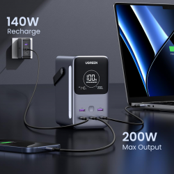 Φορητή μπαταρία UGREEN PB770, 48.000 mAh, 300 W, LiFePO4, USB-C/A, φως LED με λειτουργίες, λαβή, Γκρι