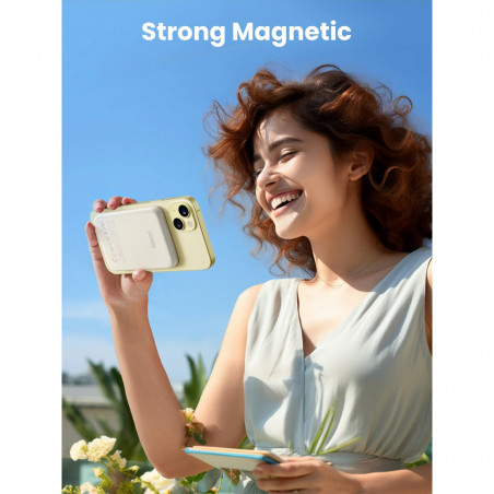 Φορητή μπαταρία UGREEN PB560, 5000mAh, PD 3.0 20W, Qi 7,5W, μαγνητική ασύρματη φόρτιση, φωτάκια LED, USB-C, λευκό