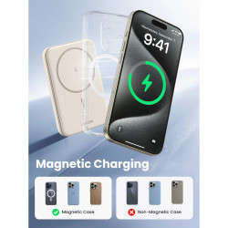 Φορητή μπαταρία UGREEN PB560, 5000mAh, PD 3.0 20W, Qi 7,5W, μαγνητική ασύρματη φόρτιση, φωτάκια LED, USB-C, λευκό