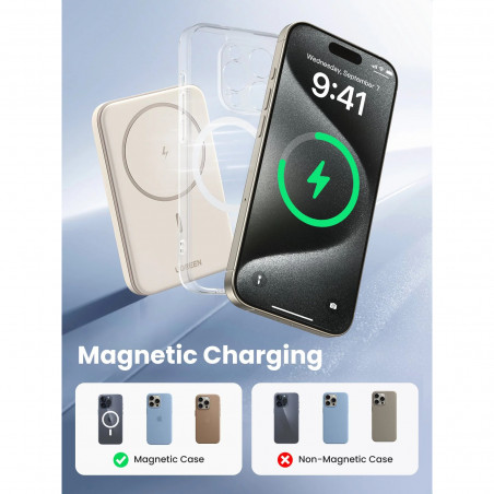 Φορητή μπαταρία UGREEN PB560, 5000mAh, PD 3.0 20W, Qi 7,5W, μαγνητική ασύρματη φόρτιση, φωτάκια LED, USB-C, λευκό