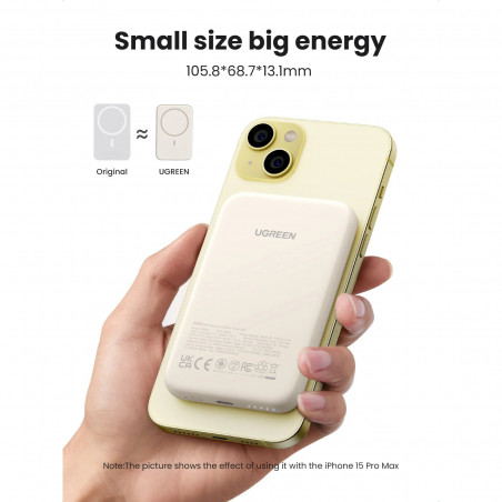 Φορητή μπαταρία UGREEN PB560, 5000mAh, PD 3.0 20W, Qi 7,5W, μαγνητική ασύρματη φόρτιση, φωτάκια LED, USB-C, λευκό