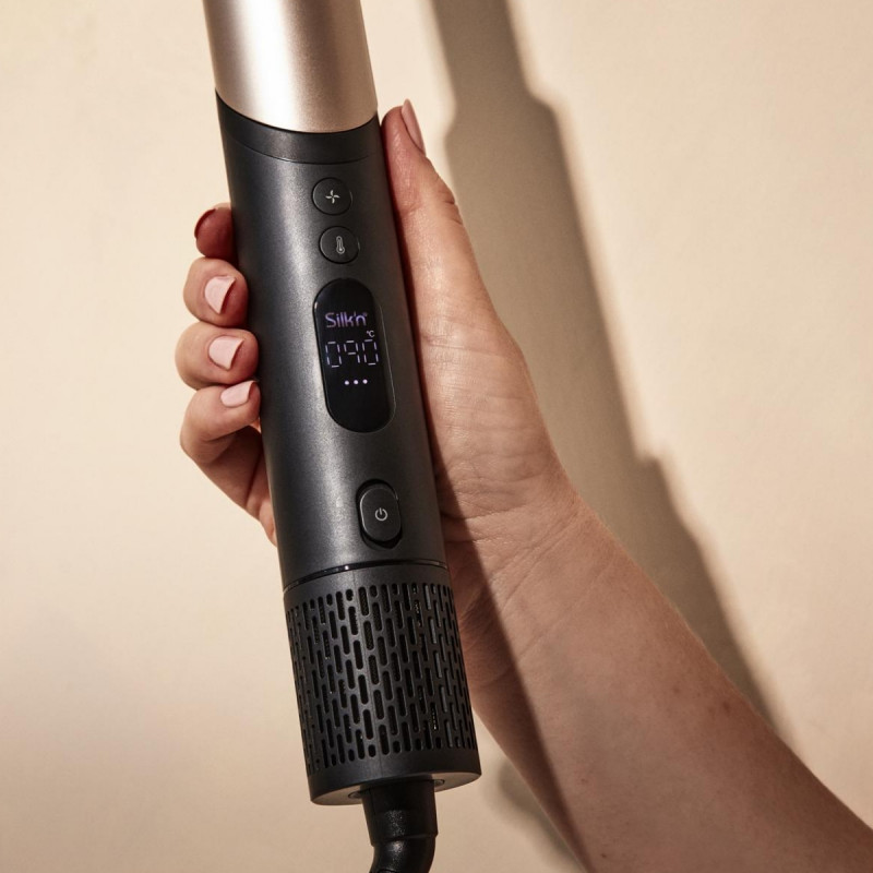 Συσκευή styling και στεγνώματος 8 σε 1 Silk'n SilkyAir Flex SIF8PE1001, 1300 W, Αυτόματη δημιουργία μπούκλων και ρύθμιση θερμοκρασίας, 39-90 °C, 3 ταχύτητες, Αυτοκαθαρισμός, Ιονισμός, Μαύρο/χρυσό