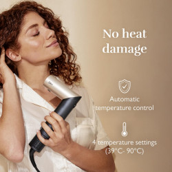 Συσκευή styling και στεγνώματος 8 σε 1 Silk'n SilkyAir Flex SIF8PE1001, 1300 W, Αυτόματη δημιουργία μπούκλων και ρύθμιση θερμοκρασίας, 39-90 °C, 3 ταχύτητες, Αυτοκαθαρισμός, Ιονισμός, Μαύρο/χρυσό