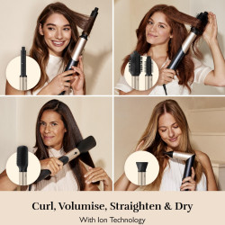 Συσκευή styling και στεγνώματος 8 σε 1 Silk'n SilkyAir Flex SIF8PE1001, 1300 W, Αυτόματη δημιουργία μπούκλων και ρύθμιση θερμοκρασίας, 39-90 °C, 3 ταχύτητες, Αυτοκαθαρισμός, Ιονισμός, Μαύρο/χρυσό