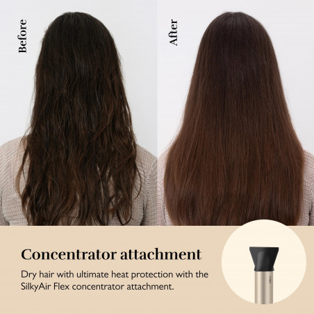 Συσκευή styling και στεγνώματος 8 σε 1 Silk'n SilkyAir Flex SIF8PE1001, 1300 W, Αυτόματη δημιουργία μπούκλων και ρύθμιση θερμοκρασίας, 39-90 °C, 3 ταχύτητες, Αυτοκαθαρισμός, Ιονισμός, Μαύρο/χρυσό