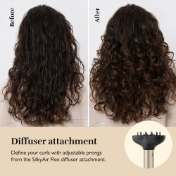 Συσκευή styling και στεγνώματος 8 σε 1 Silk'n SilkyAir Flex SIF8PE1001, 1300 W, Αυτόματη δημιουργία μπούκλων και ρύθμιση θερμοκρασίας, 39-90 °C, 3 ταχύτητες, Αυτοκαθαρισμός, Ιονισμός, Μαύρο/χρυσό