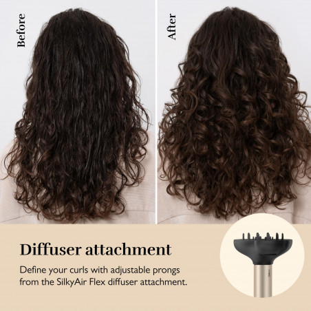Συσκευή styling και στεγνώματος 8 σε 1 Silk'n SilkyAir Flex SIF8PE1001, 1300 W, Αυτόματη δημιουργία μπούκλων και ρύθμιση θερμοκρασίας, 39-90 °C, 3 ταχύτητες, Αυτοκαθαρισμός, Ιονισμός, Μαύρο/χρυσό