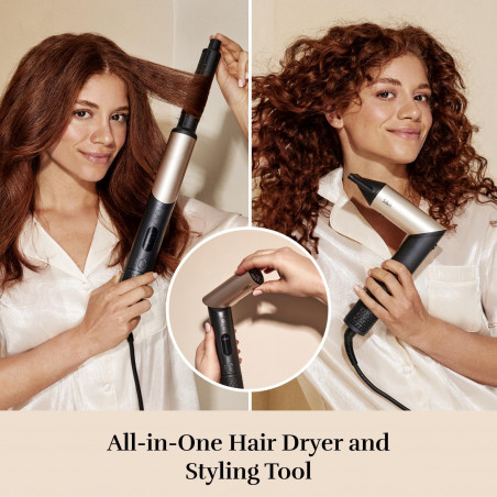 Συσκευή styling και στεγνώματος 8 σε 1 Silk'n SilkyAir Flex SIF8PE1001, 1300 W, Αυτόματη δημιουργία μπούκλων και ρύθμιση θερμοκρασίας, 39-90 °C, 3 ταχύτητες, Αυτοκαθαρισμός, Ιονισμός, Μαύρο/χρυσό