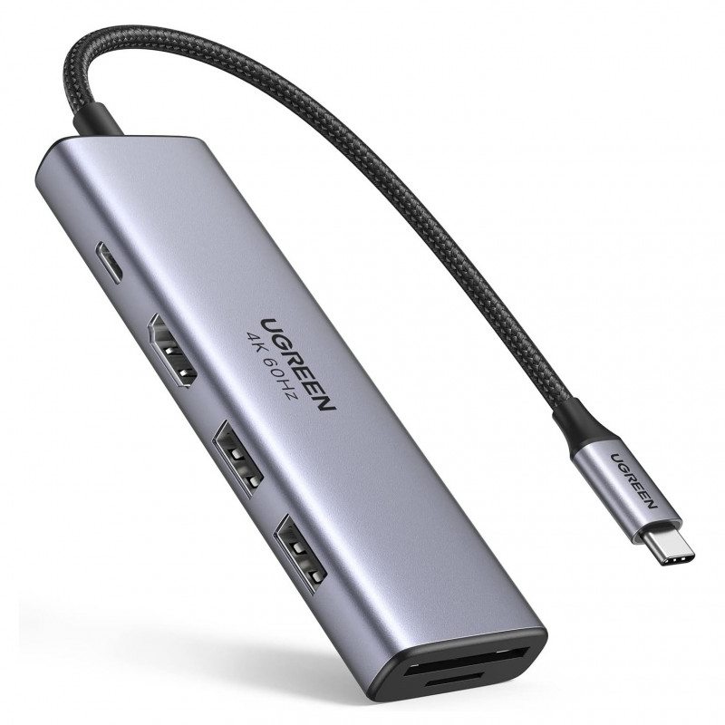 Σταθμός σύνδεσης 6 σε 1 UGREEN CM511, PD 100W, USB-C σε 3x USB-A/1xHDMI/1xSD/1xMicroSD, Έως 4K@60fps, Γκρι