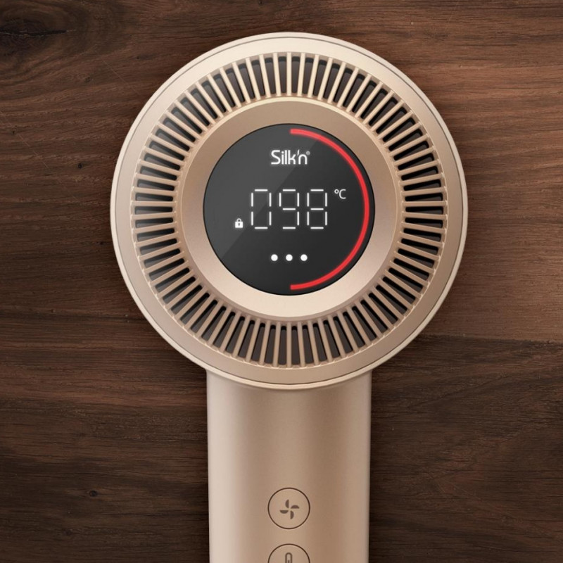 Στεγνωτήρας μαλλιών Silk'n SilkyAir Pro HDB3PE1001, 1600 W, 76 km/h, 18 λειτουργίες, Αυτόματος έλεγχος θερμοκρασίας, 39-98 °C, Ιονισμός, 3 εξαρτήματα, LED, Ροζ χρυσό