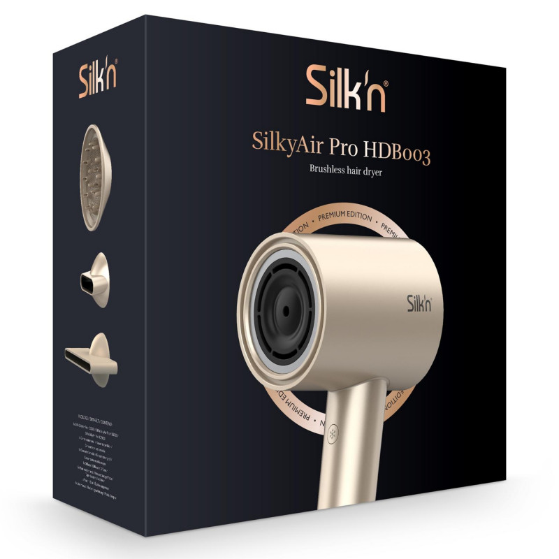 Στεγνωτήρας μαλλιών Silk'n SilkyAir Pro HDB3PE1001, 1600 W, 76 km/h, 18 λειτουργίες, Αυτόματος έλεγχος θερμοκρασίας, 39-98 °C, Ιονισμός, 3 εξαρτήματα, LED, Ροζ χρυσό
