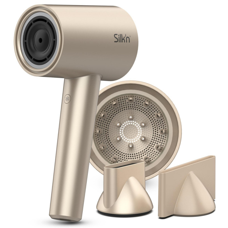 Στεγνωτήρας μαλλιών Silk'n SilkyAir Pro HDB3PE1001, 1600 W, 76 km/h, 18 λειτουργίες, Αυτόματος έλεγχος θερμοκρασίας, 39-98 °C, Ιονισμός, 3 εξαρτήματα, LED, Ροζ χρυσό