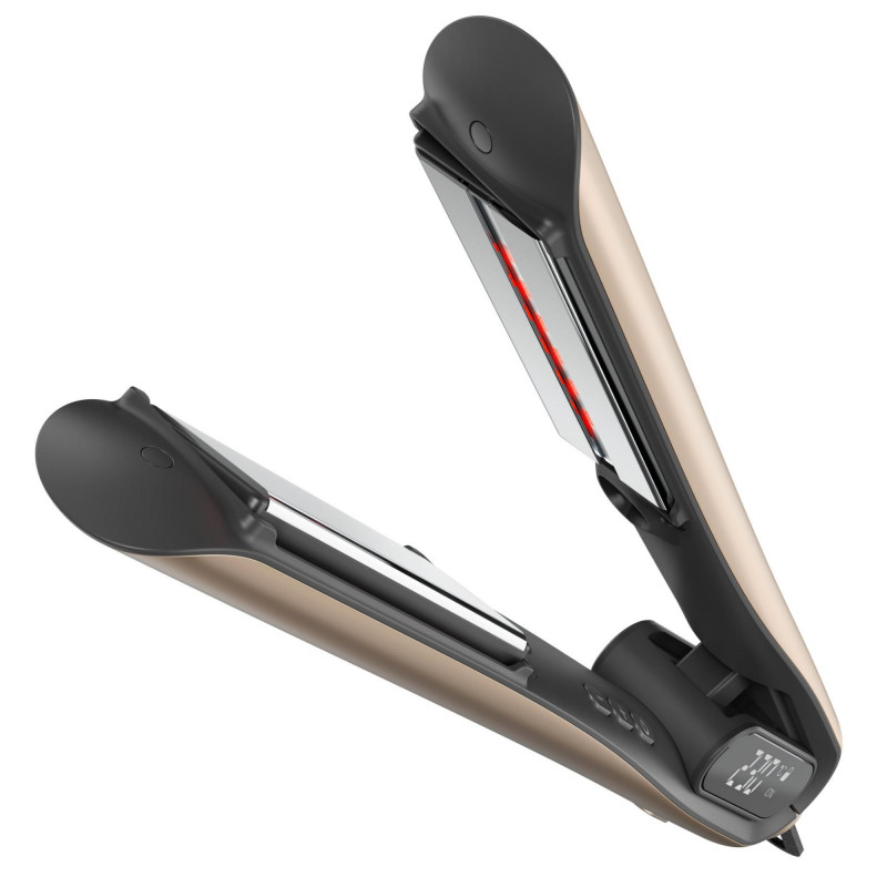 Σίδερο μαλλιών Silk'n SilkyStraight SIS1PE1001, 45 W, 12 ρυθμίσεις θερμοκρασίας, οθόνη LED, πλάκες τιτανίου, τεχνολογία υπέρυθρων, ιονισμός, 120-230 °C, μνήμη, ροζ χρυσό